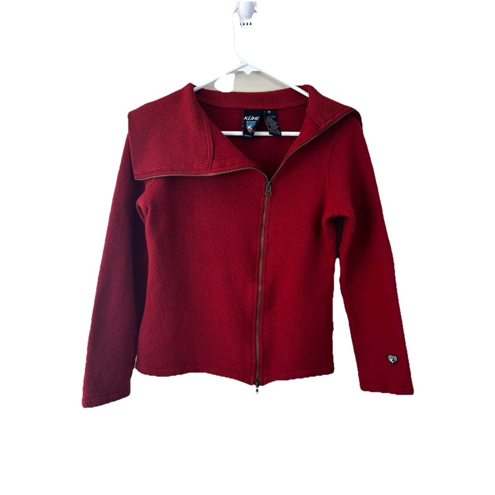 Kuhl Womens Asymmetrical Full Zip Prague Sweater Jacket Size M Red Merino Wool